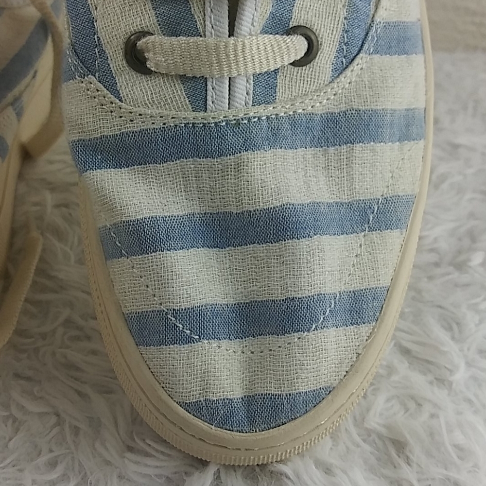 Soludos Blue Striped Fabric Upper Almond Toe Lace Up Low Top Platform Sneaker - Picture 13 of 15